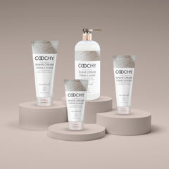 Coochy Shave Cream Island Paradise scent evokes tropical grooming.
