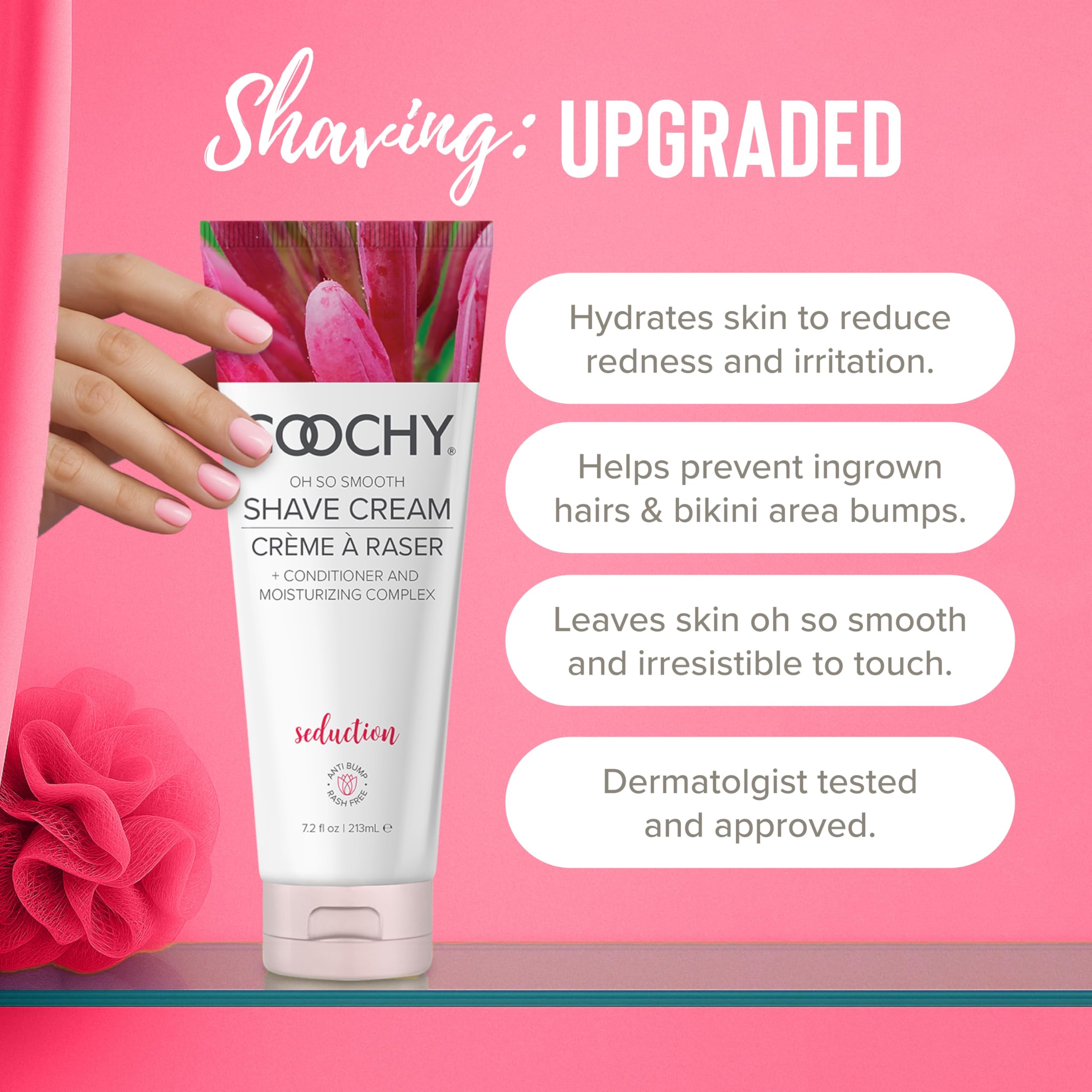 Coochy Shave Cream texture close-up showing hair-softening action for effortless glide.
