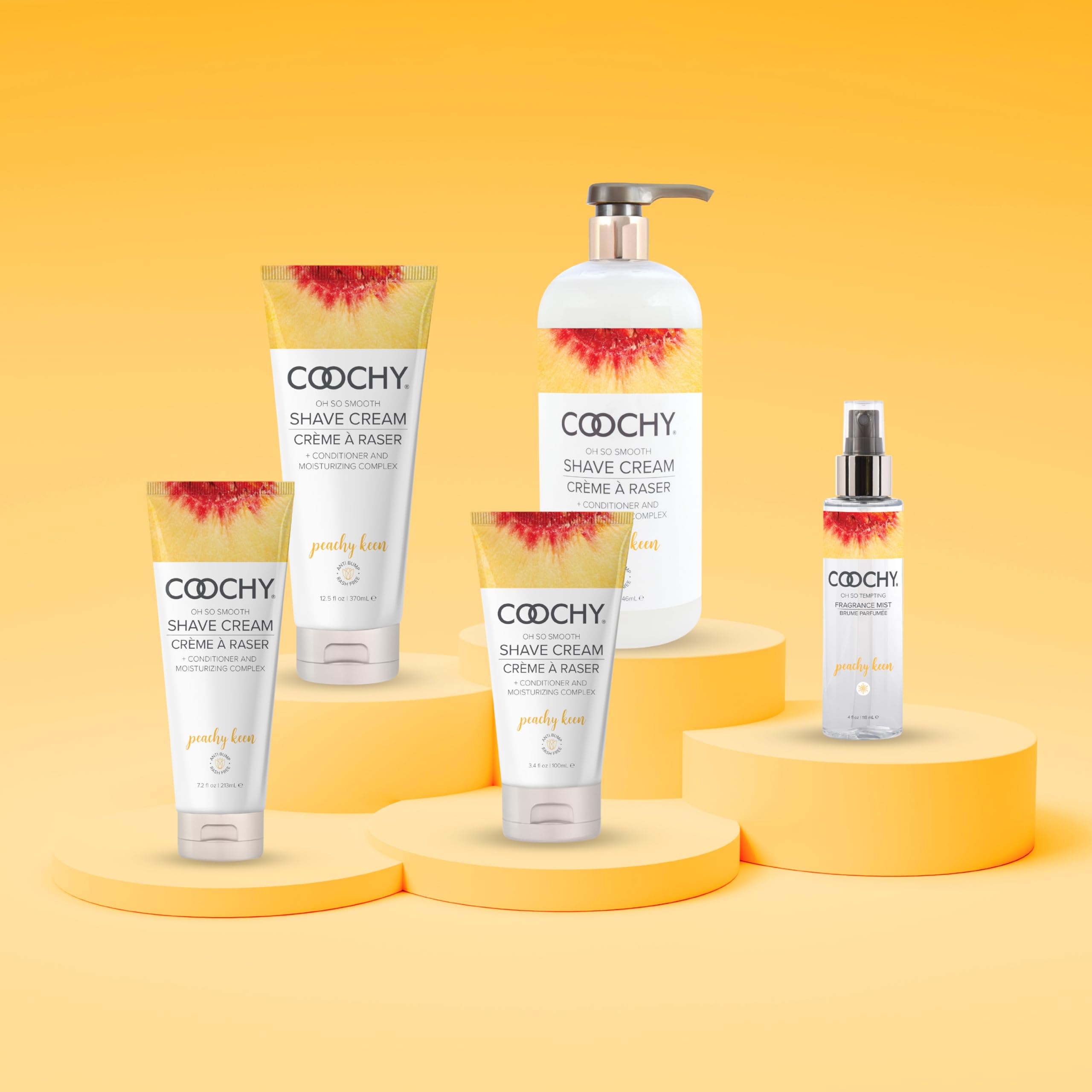 Travel-friendly packaging of Coochy Shave Cream for on-the-go softness.