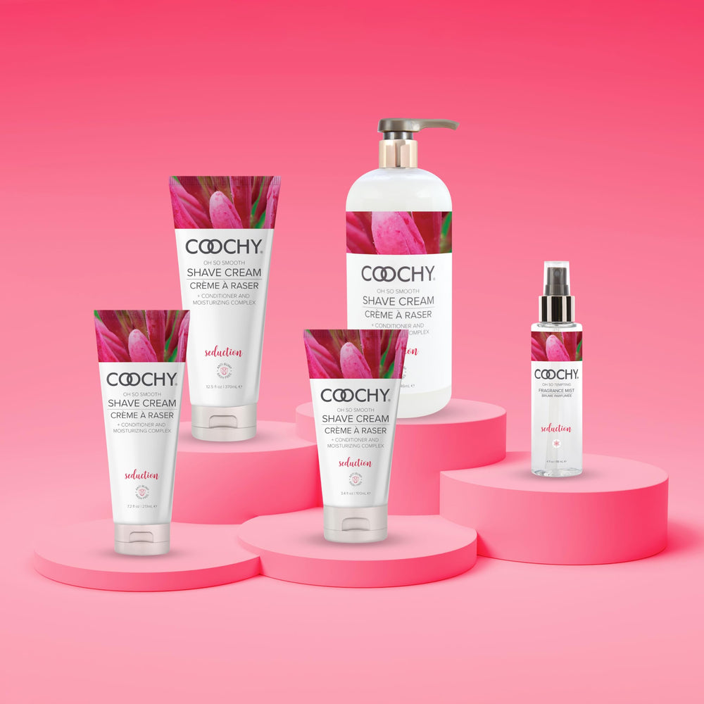 Coochy Shave Cream travel-size bottle for on-the-go grooming routines.