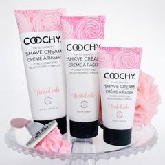 Underarm application of Coochy Shave Cream for gentle, comfortable shaving.