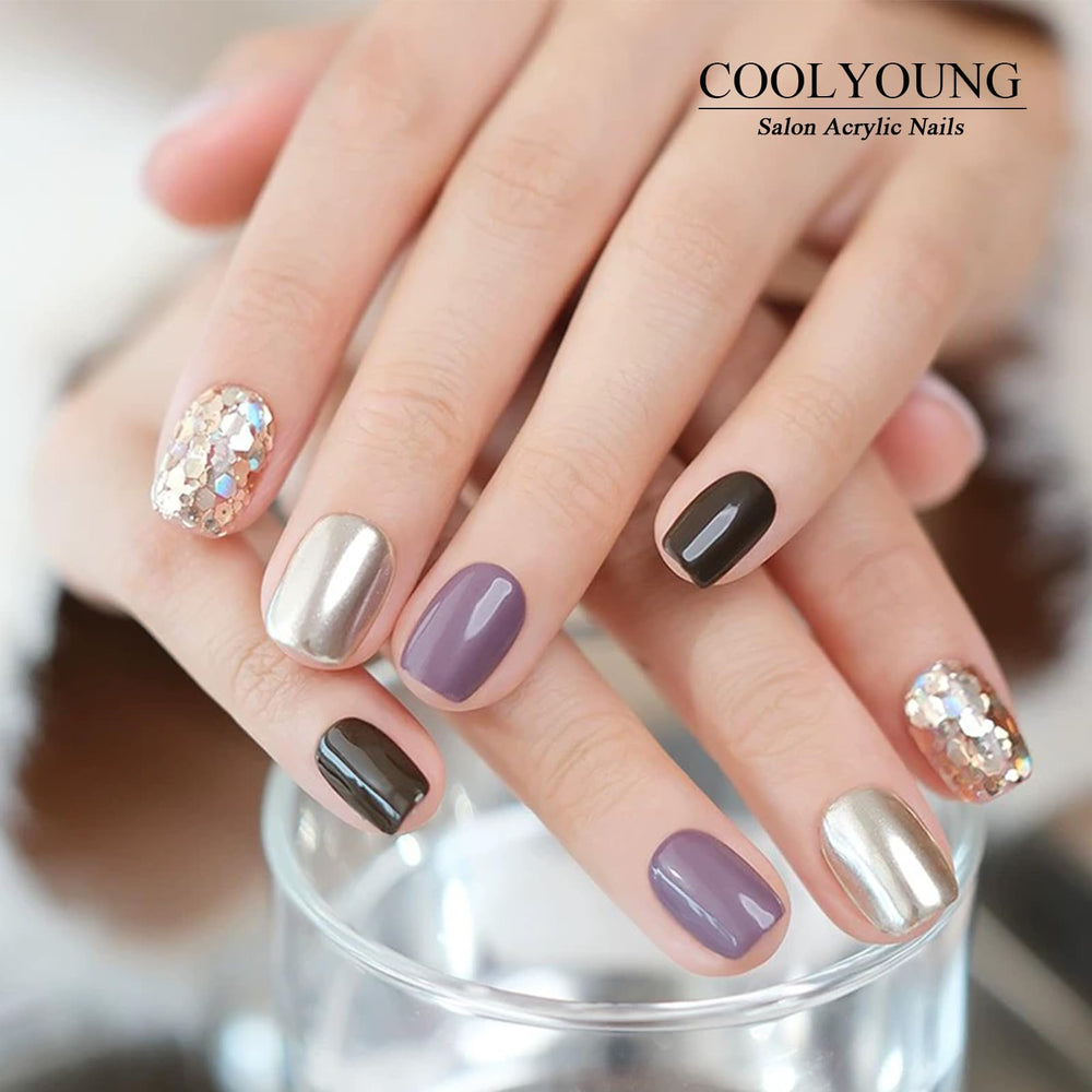COOLYOUNG blush pink and black glitter mix close-up for versatile day-to-night looks