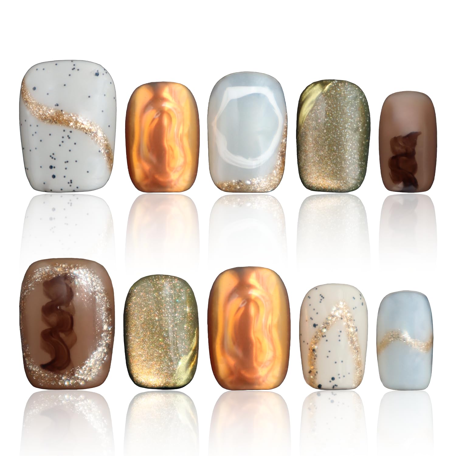 CoolYOUNG cat eye nails in a short square shape for an office-ready look.