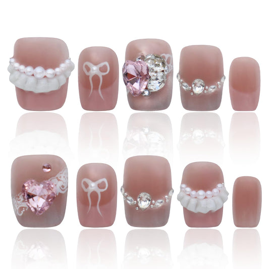 COOLYOUNG Pink short square ballet nails closeup showing vibrant color and precise edges