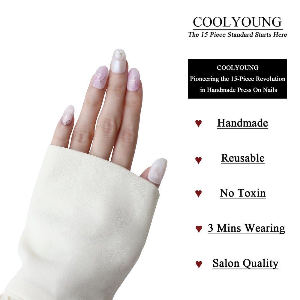 COOLYOUNG press-on nails 15-piece set with S/M/L sizes