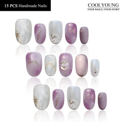 COOLYOUNG press-on nails French tip detail with rhinestones