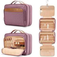 COOSKY travel hanging toiletry bag in dark purple front view with ample space for full-size products during trips