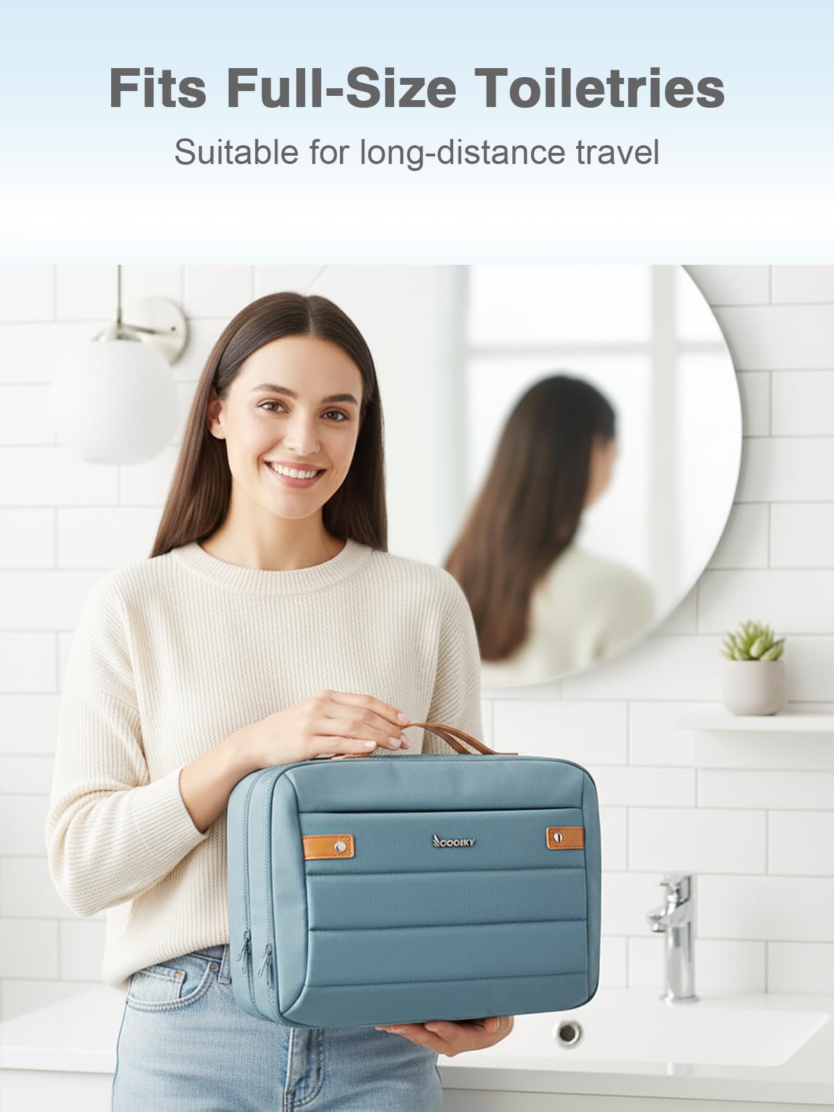 COOSKY bag blue open compartments for easy access to cosmetics