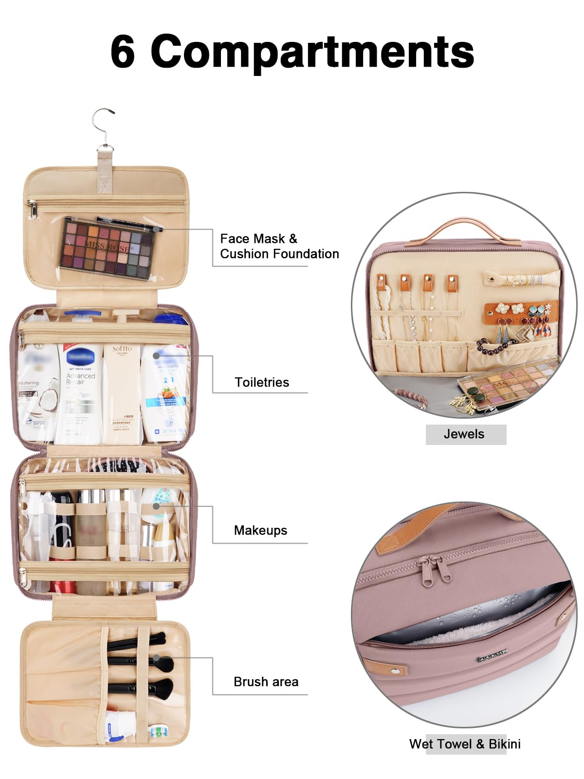 COOSKY bag jewelry pocket secures accessories for easy access.