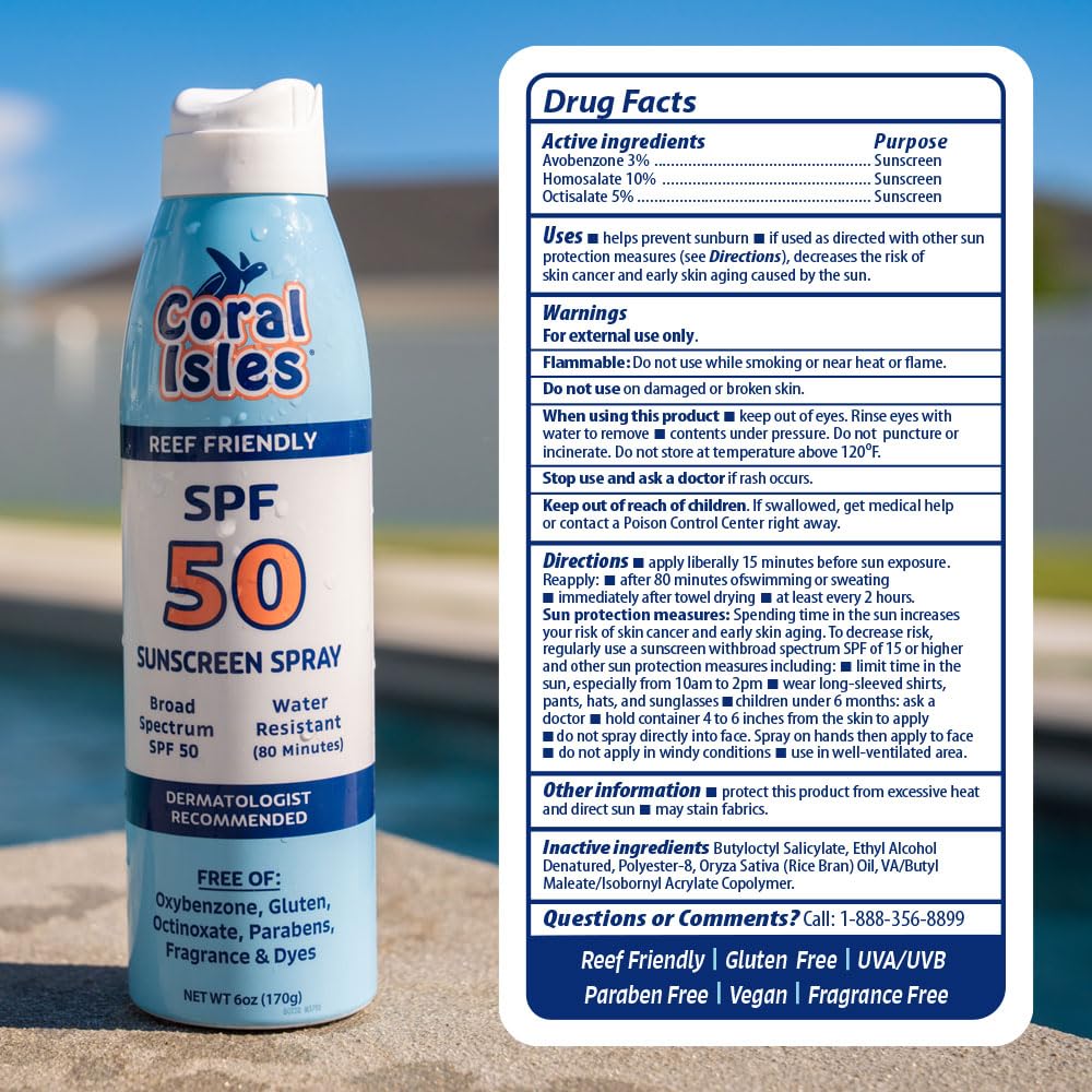Beach scene with Coral Isles sunscreen pack, ideal for family outdoor protection