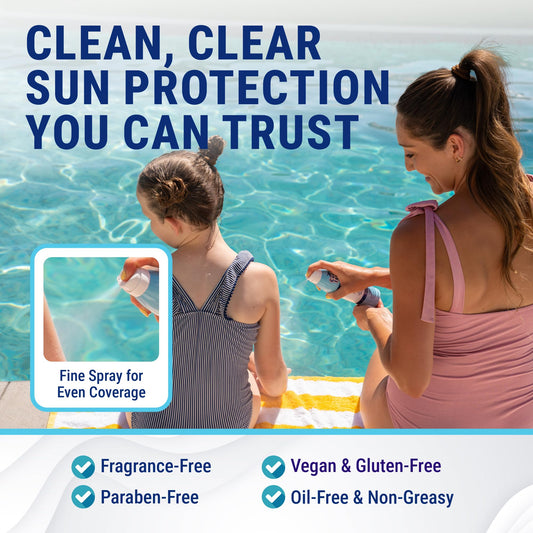 Close-up of Coral Isles Sunscreen bottle showing spray mist
