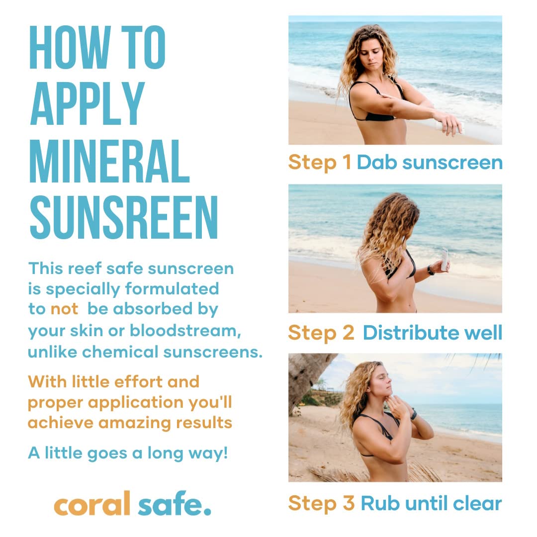 Coral Safe Sunscreen on the beach ready for day-long outdoor use.