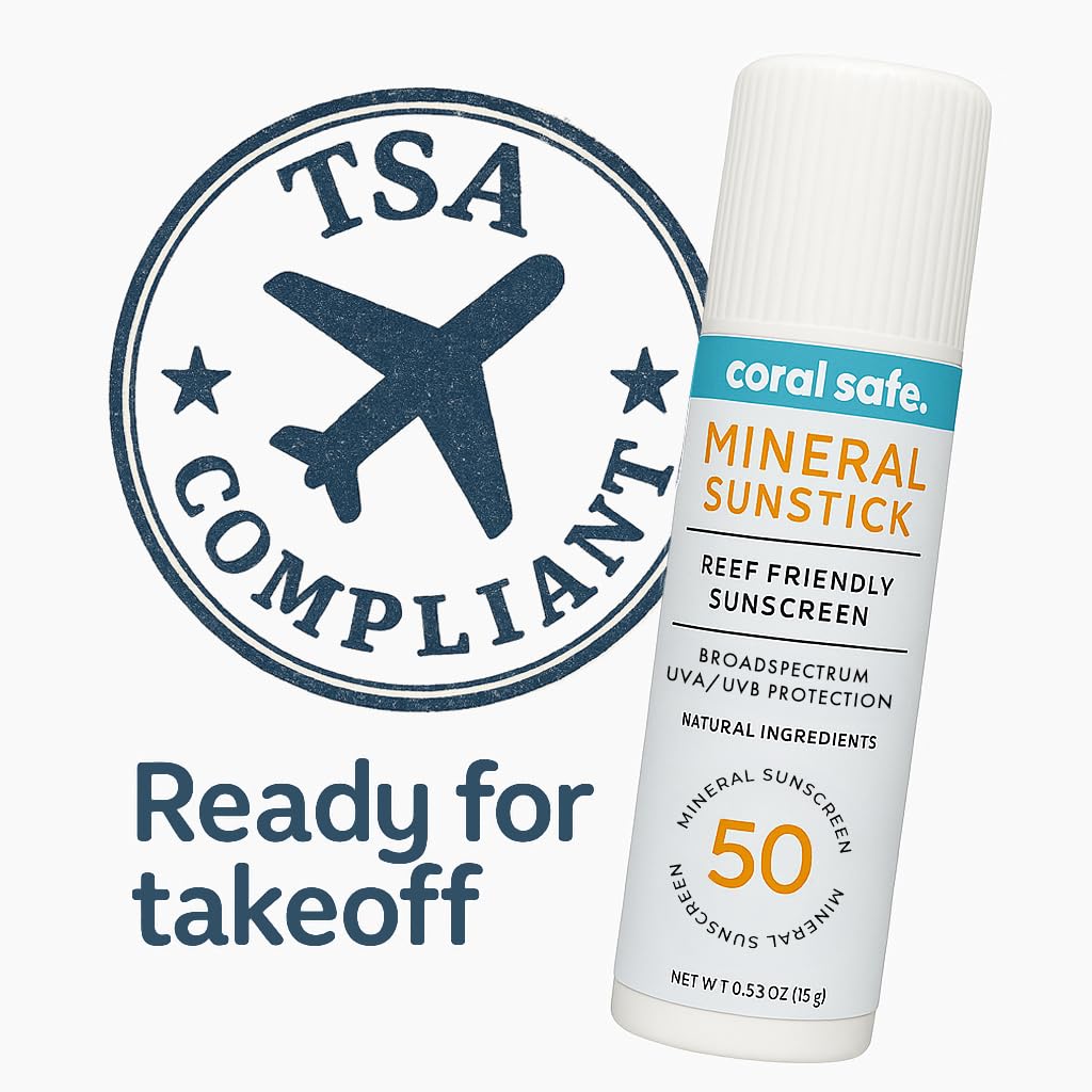 Coral Safe reef-safe sunscreen face-stick application shows easy rub-on usage.