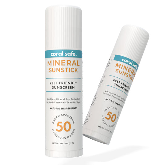 Coral Safe SPF50 stick back view showing ingredients and directions for safe application.