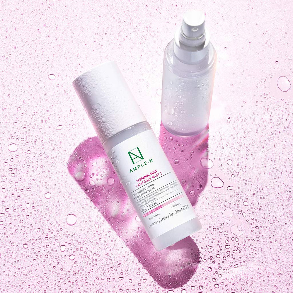 Coreana Ample:N ceramide shot mist application showing smooth mist