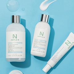 Coreana AMPLE:N Hyaluron Shot Emulsion product shot with soft lighting signals premium skincare benefits.