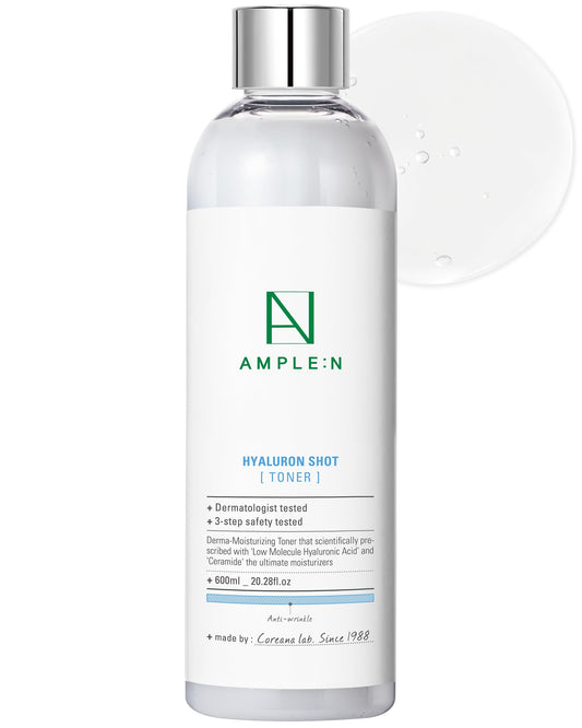 CORÉANA Ample:N Hyaluron Shot Toner bottle delivering refreshing hydration
