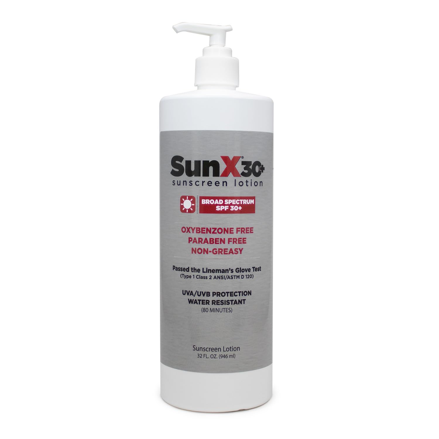 CoreTex Sun X 30 bottle front shows a broad spectrum, oil-free sunscreen for face and body.
