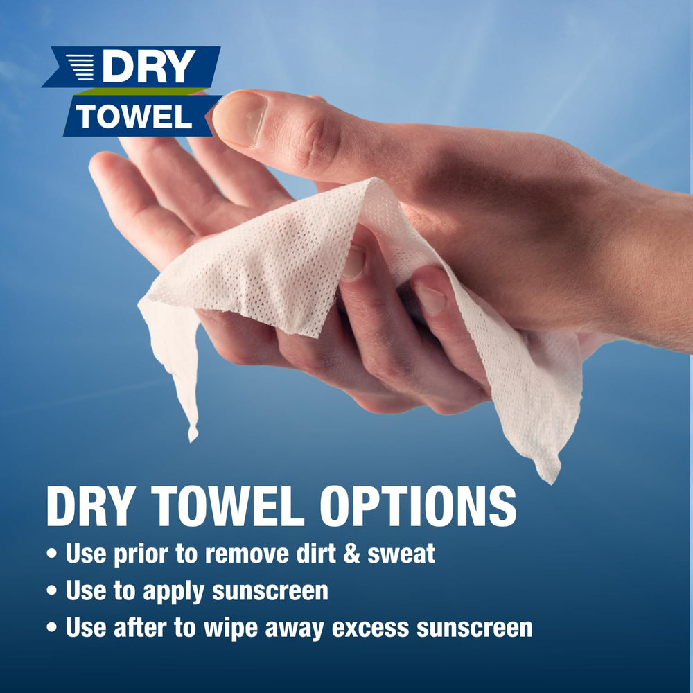 CoreTex Sun X 30 dry towel included with sunscreen packet for mess-free application