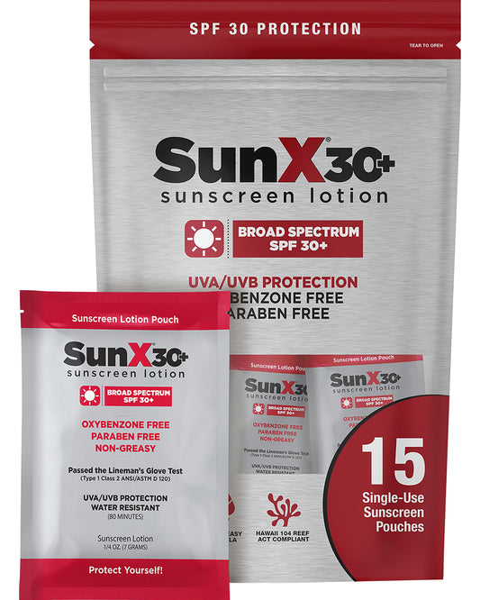 CoreTex Sun X 30 packets ready for a beach day with portable SPF protection.