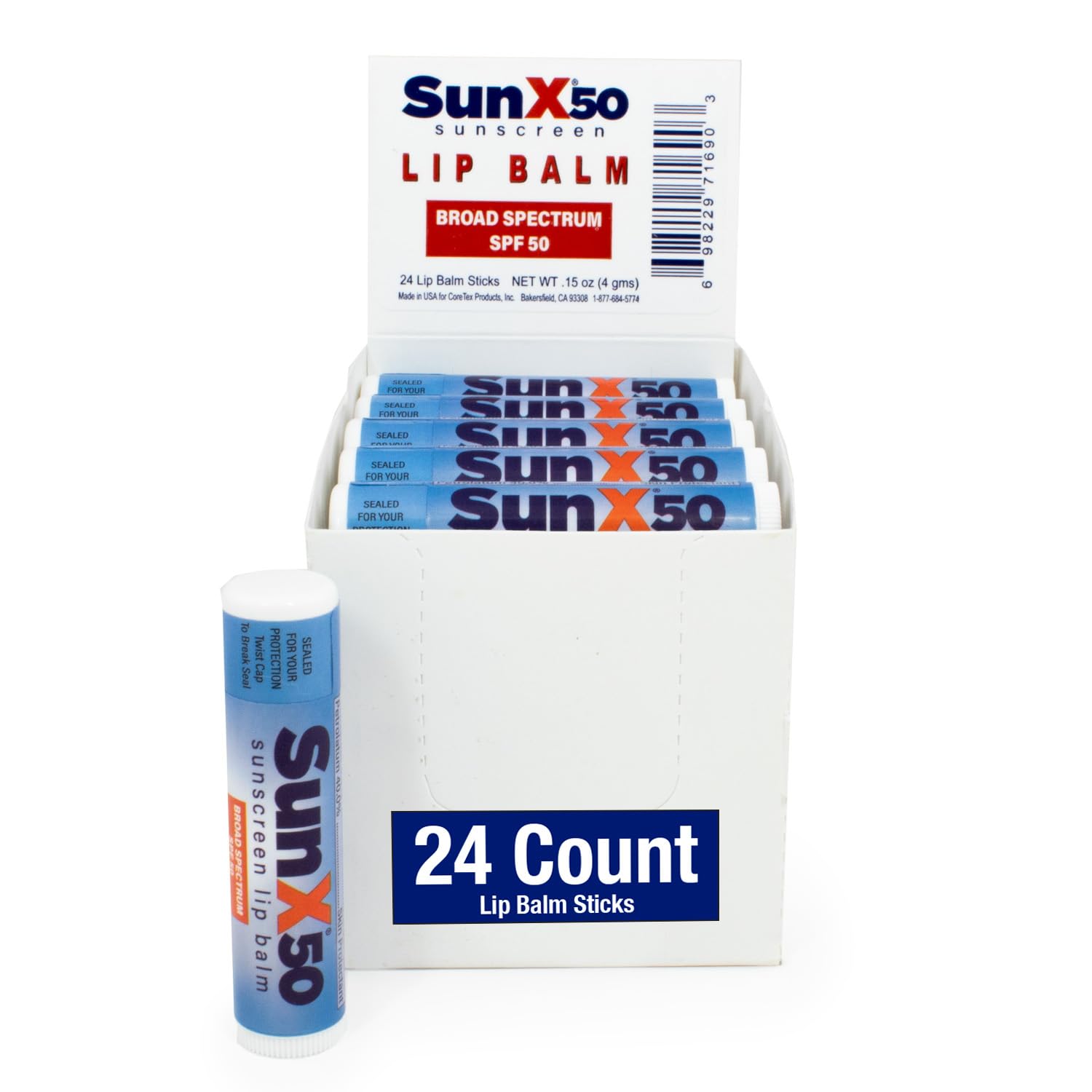 Coretex Protection CoreTex Sun X 50 Lip Balm SPF 50 — 24-Pack Broad Spectrum, Water-Resis ...