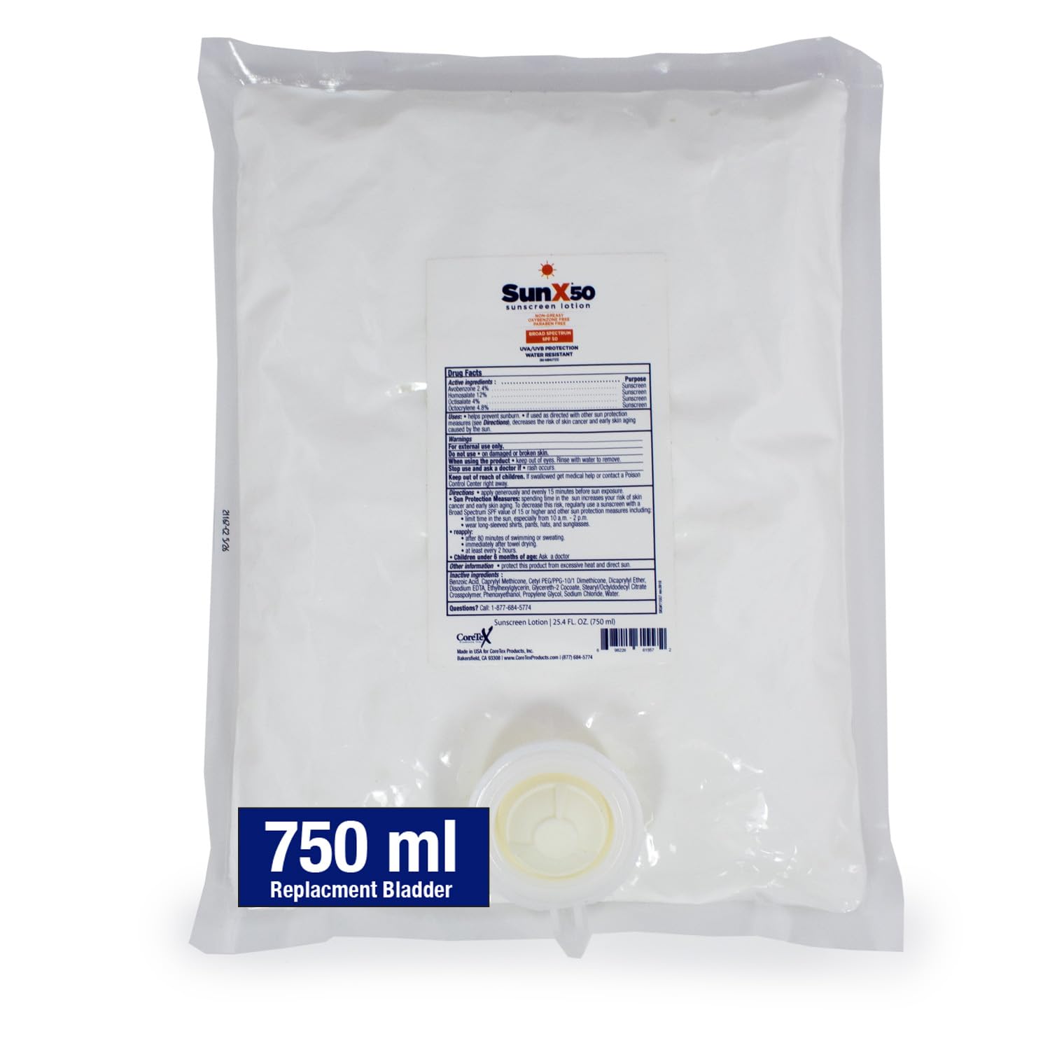 CoreTex Sun X 50 SPF refill bag for sunscreen lotion with long-lasting protection