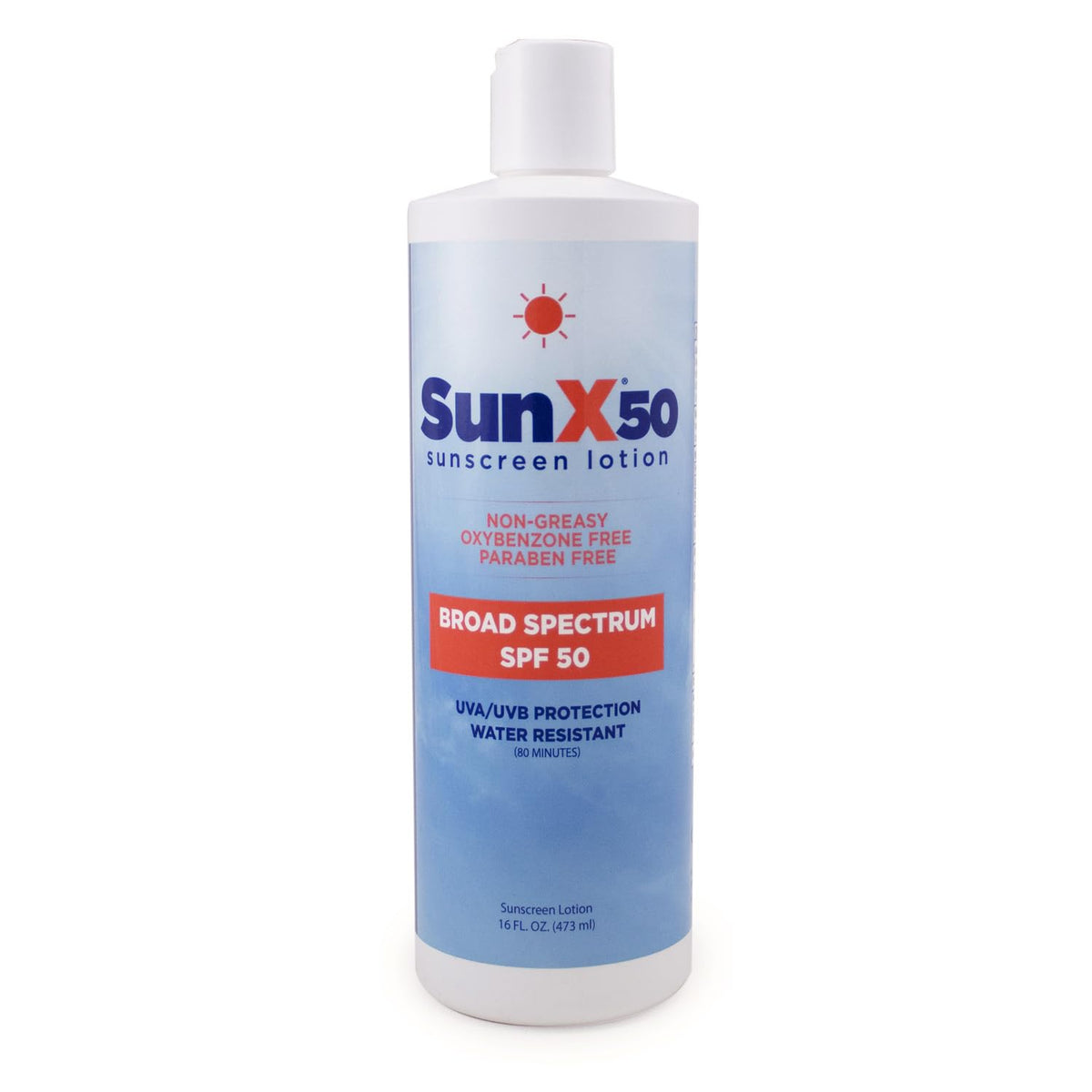 CoreTex Sun X 50 sunscreen bottle front view with clean label and 16oz packaging.