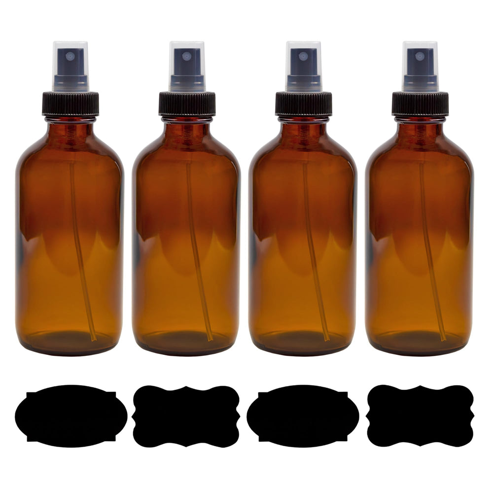 Cornucopia Brands 8oz amber Boston round bottle with atomizer for essential oil blends.