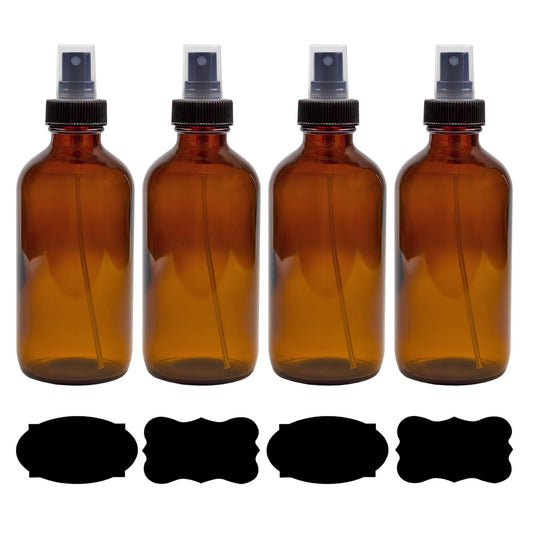 Cornucopia Brands 8oz amber Boston round bottle with atomizer for essential oil blends.