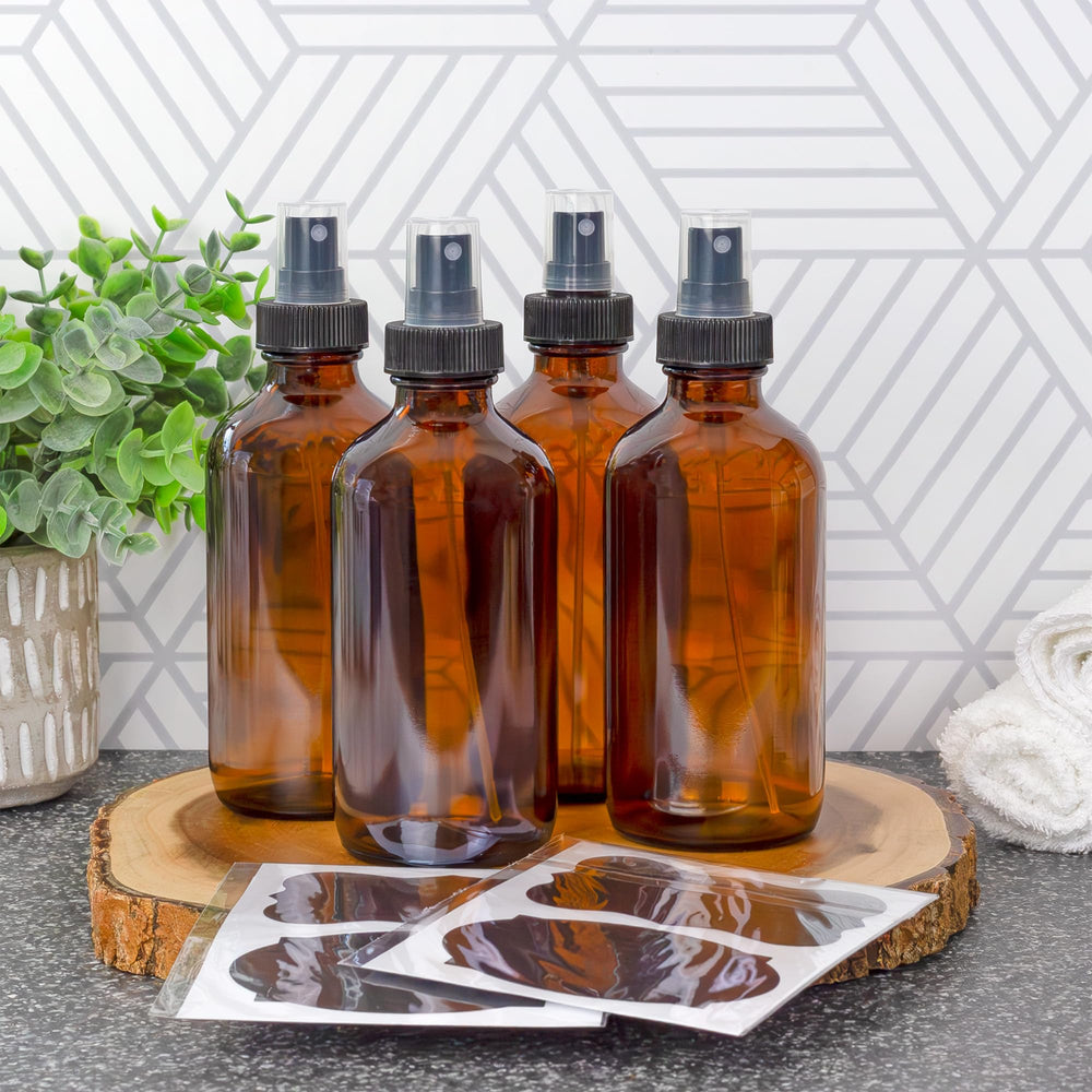 Cornucopia Brands atomizer sprayer on amber glass bottle for fine mist applications.