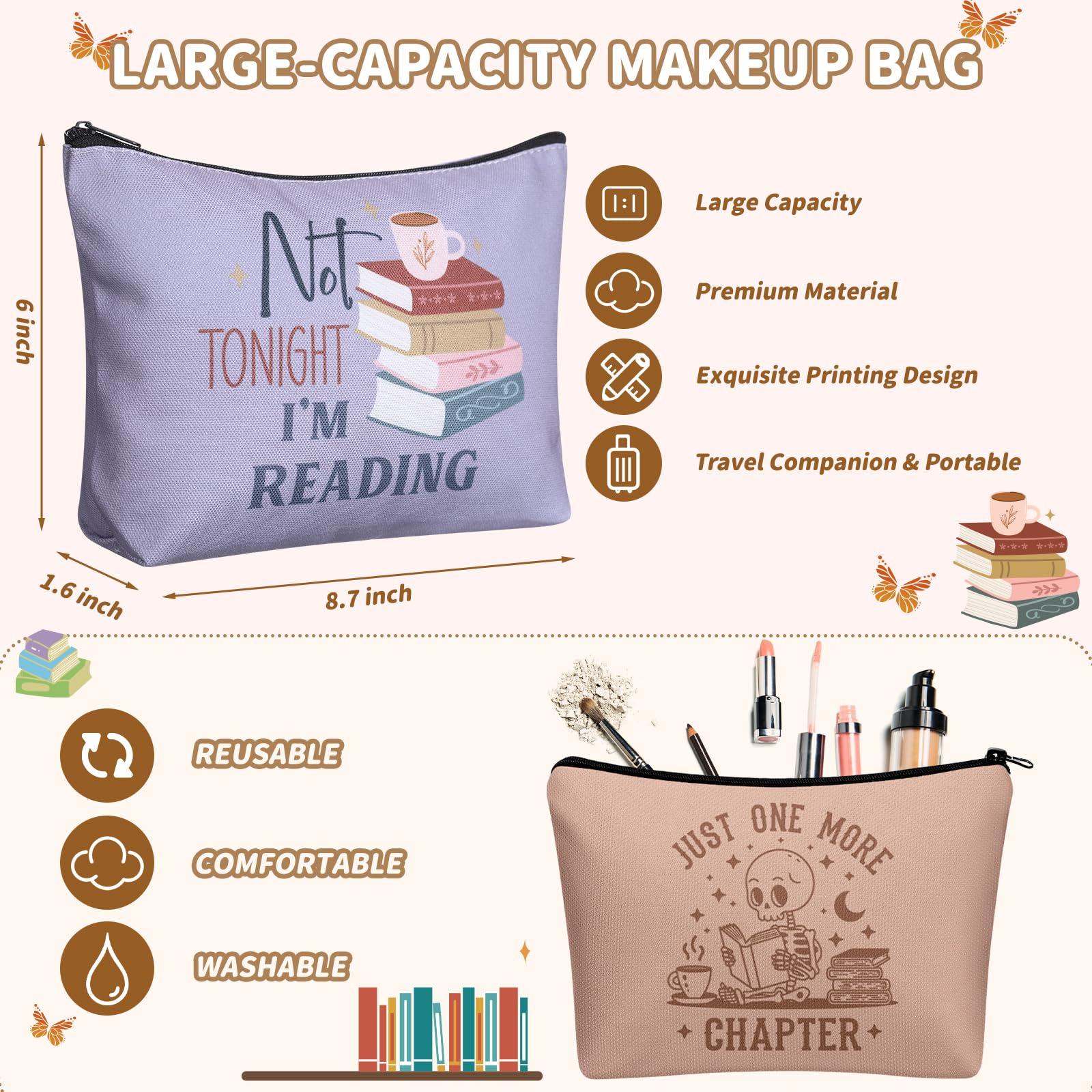 Cosblank literary design bag set showcases durable, portable pouches.