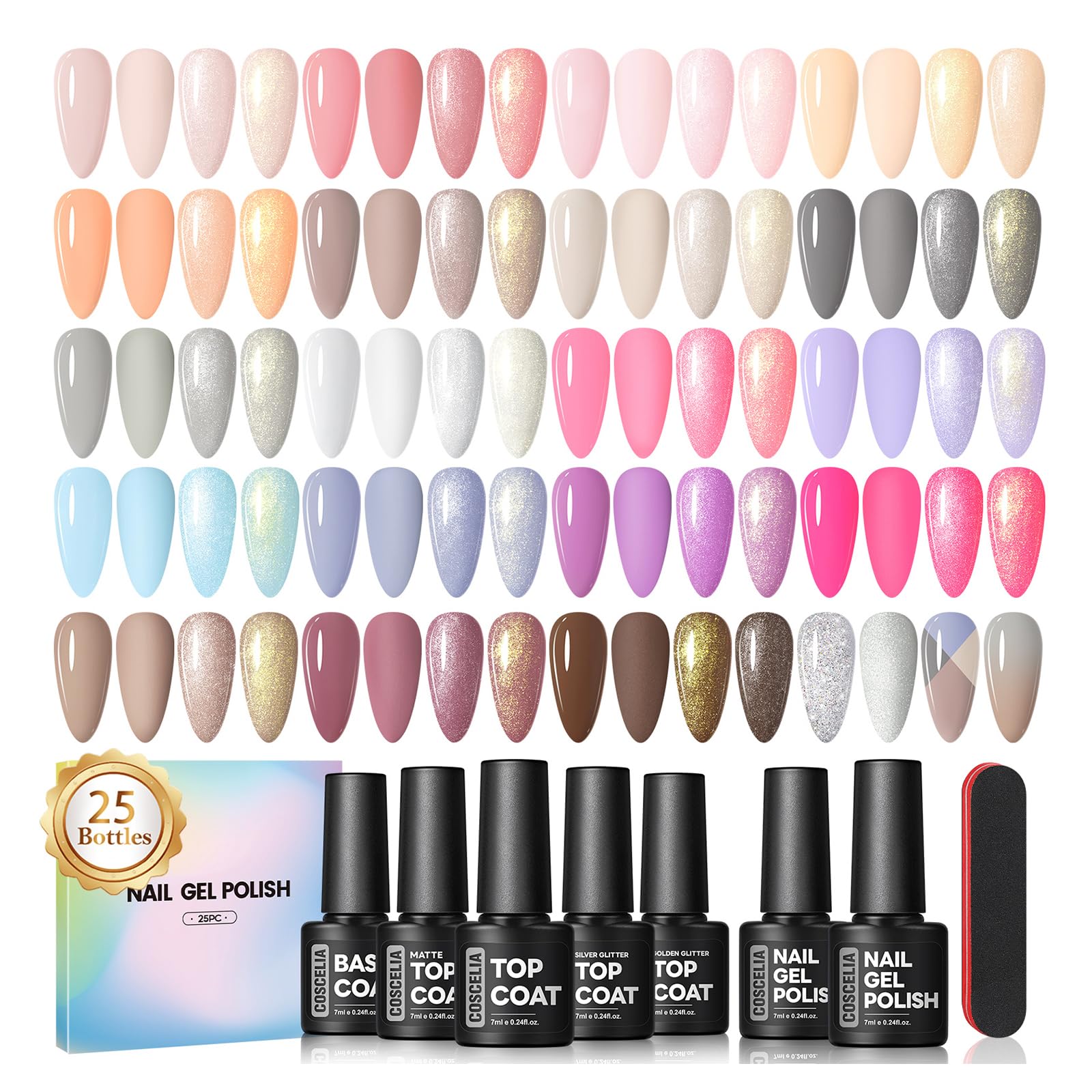 COSCELIA 25-bottle gel nail polish set with vibrant color options for at-home manicures