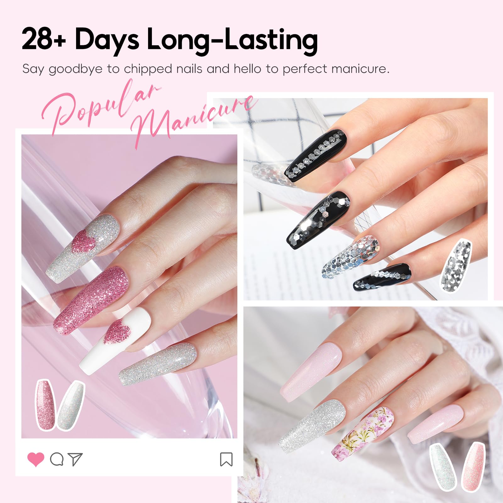 COSCELIA acrylic powders in clear pink and white for versatile designs