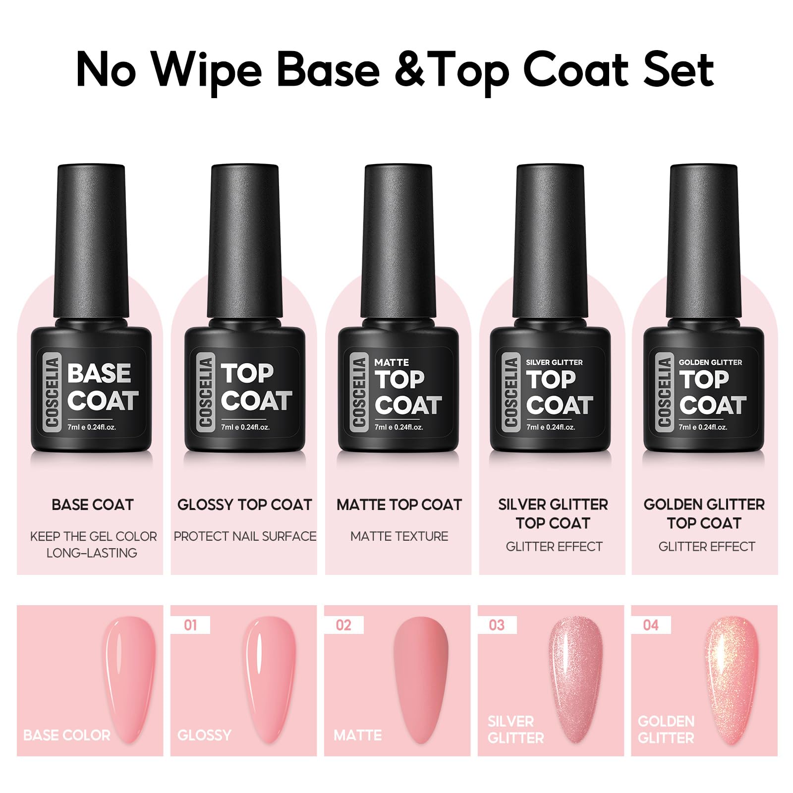 COSCELIA glossy top coat adds lasting shine and sleek surface