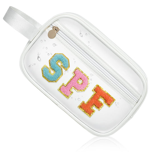 COSHAYSOO clear sunscreen bag showing organized beach essentials for easy SPF access.