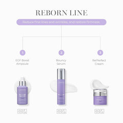 COSHEAL EGF Boost Ampoule applied on cheek; promotes a plumper, radiant look.