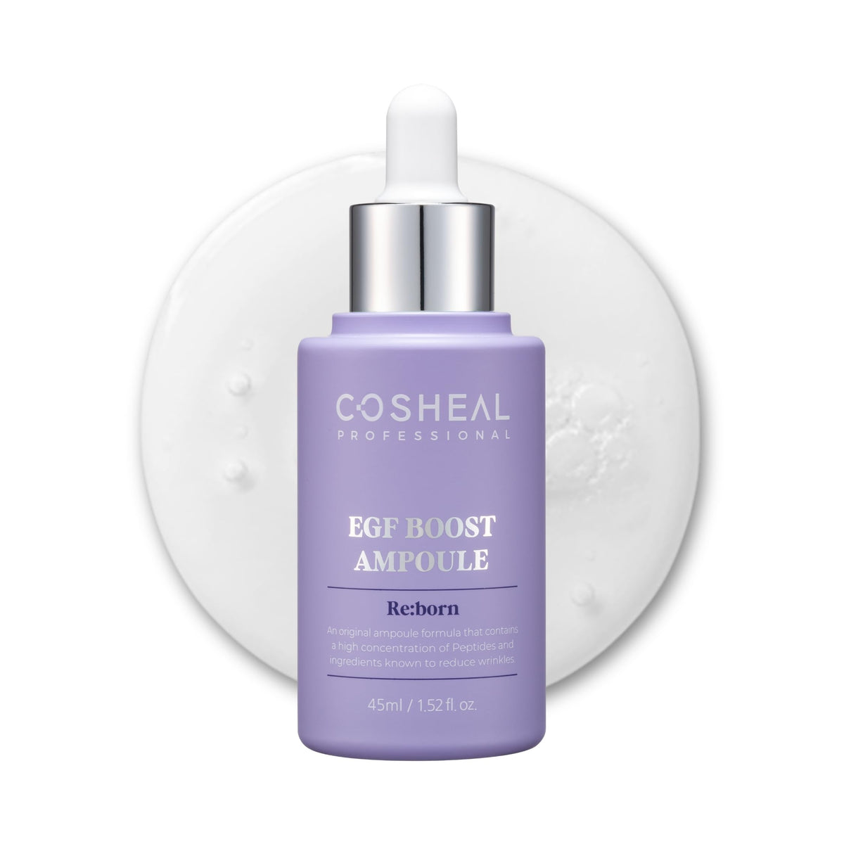 COSHEAL EGF Boost Ampoule bottle close-up; premium hydration visualization for daily use.