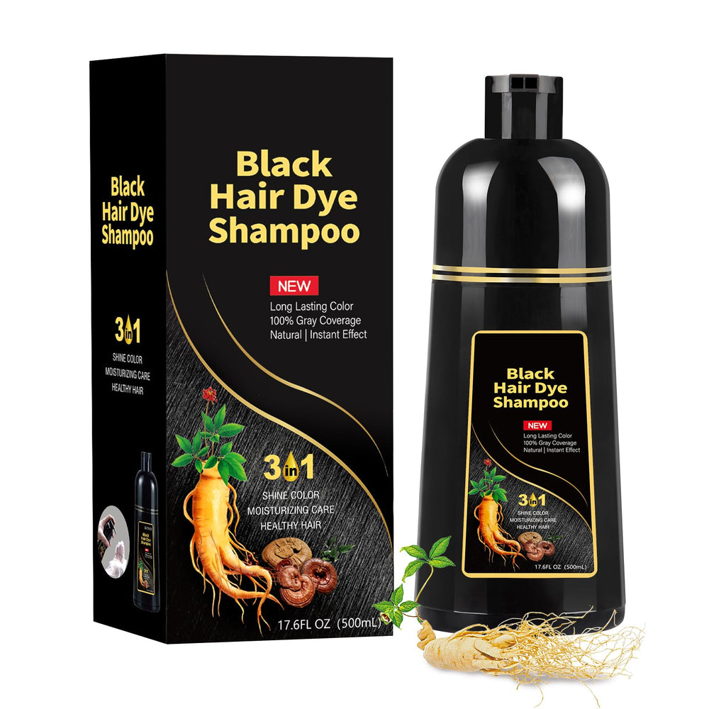 COSKOA Black Hair Dye Shampoo bottle showing quick gray coverage and natural shine.