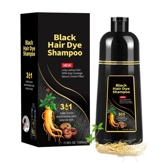 COSKOA Black Hair Dye Shampoo bottle showing quick gray coverage and natural shine.
