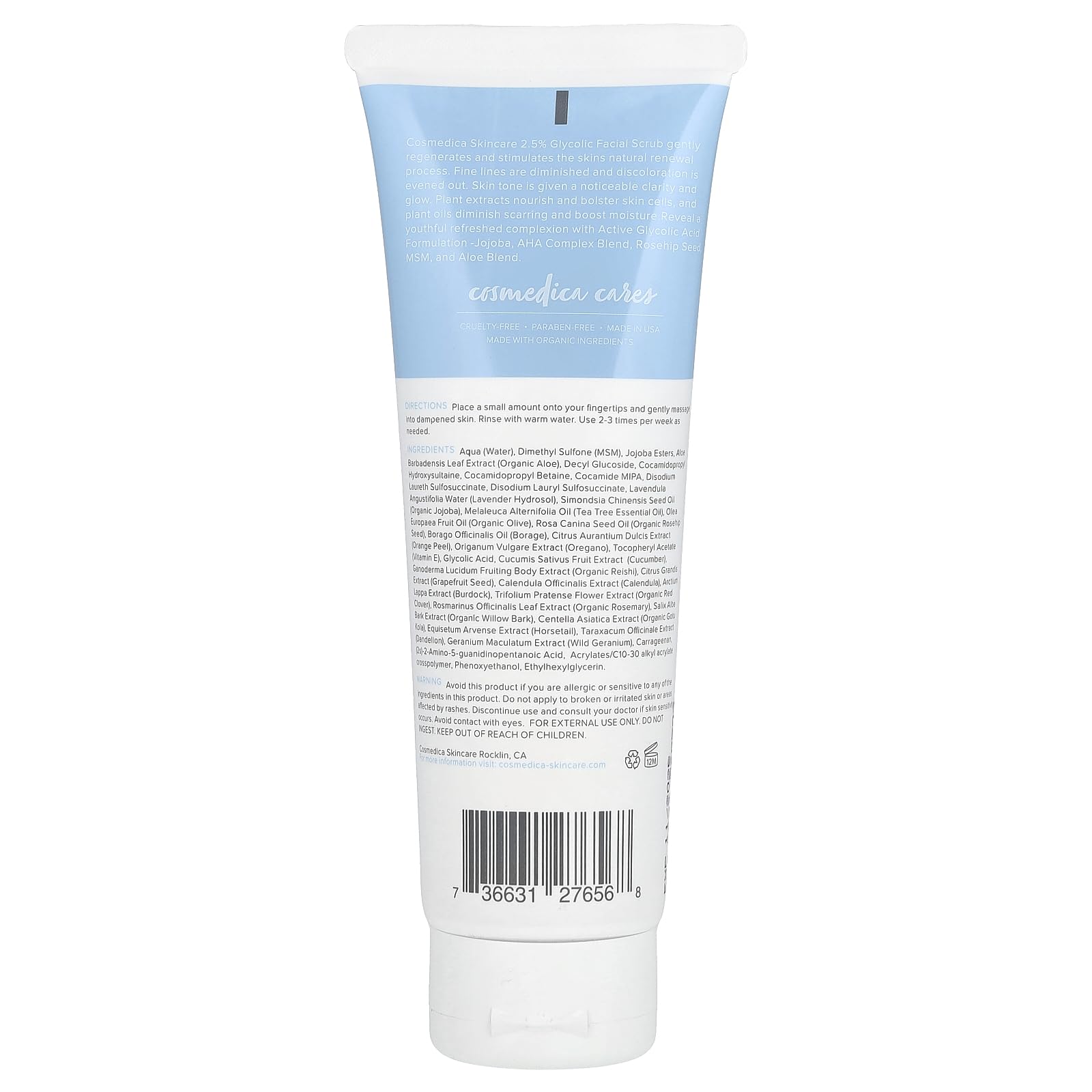 Cosmedica Glycolic Scrub in hand demonstrating easy, user-friendly application for smoother skin.