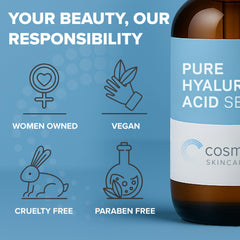 Cosmedica Hyaluronic Serum in hand ready to seal in moisture