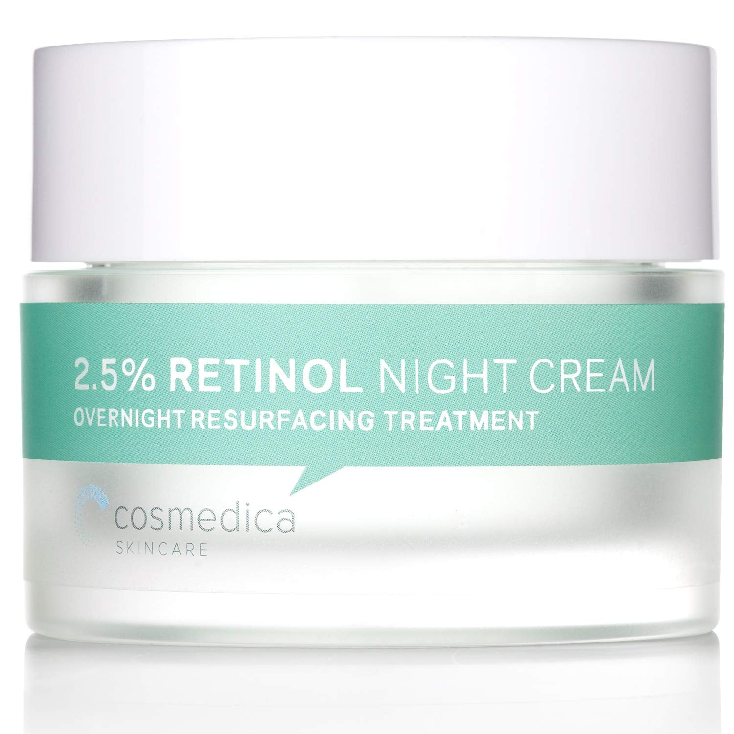 Cosmedica Retinol Night Cream bottle shown for hydration and smoothing.