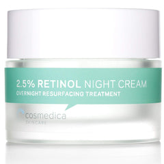 Cosmedica Retinol Night Cream bottle shown for hydration and smoothing.