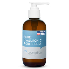 Cosmedica Skincare Hyaluronic Serum bottle close-up, signaling intense hydration for a plumper, smoother complexion.