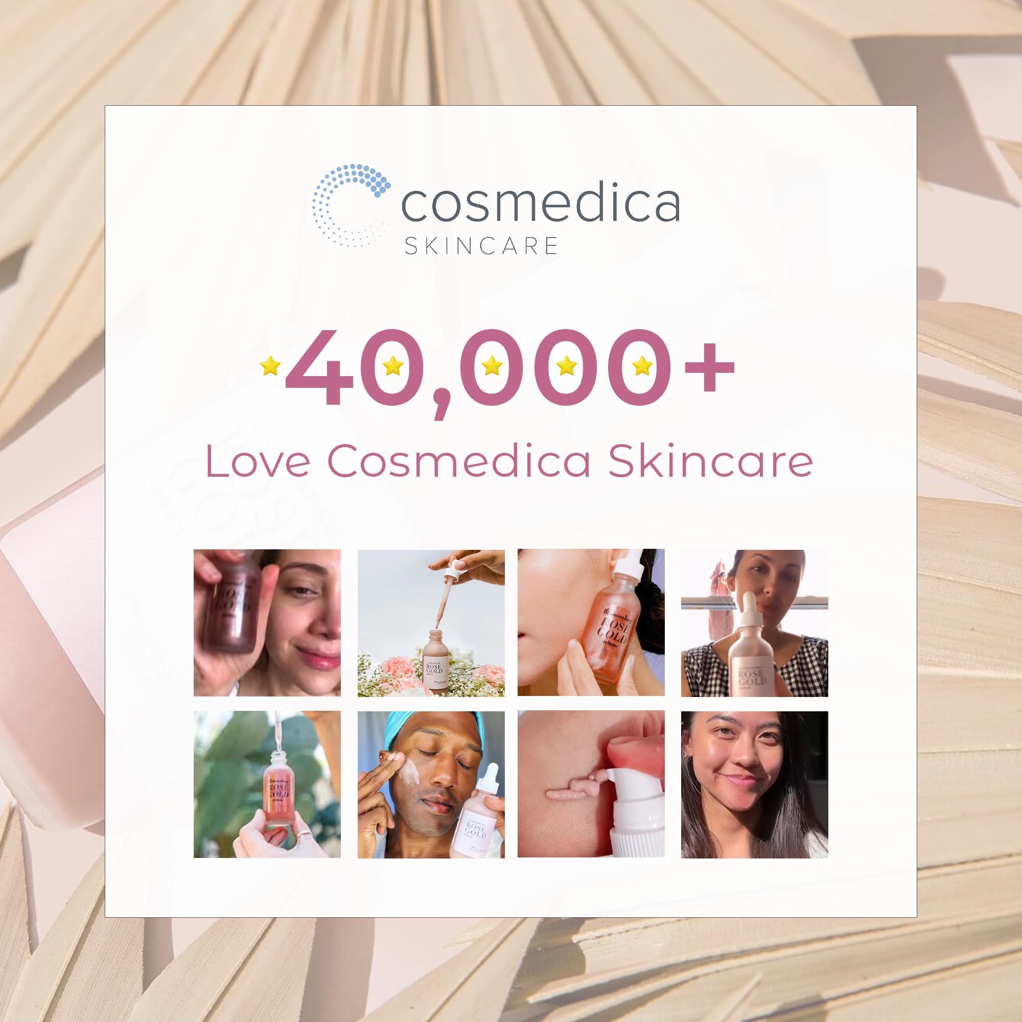 Cosmedica Skincare Rose Gold Serum on clean skin delivers subtle glow