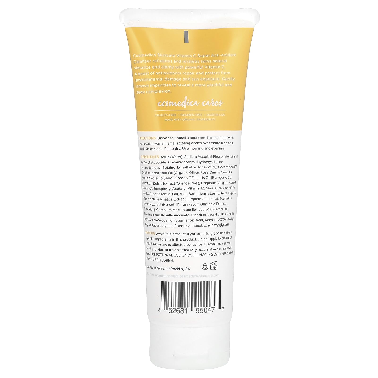 Cosmedica Vitamin C facial cleanser foam close-up for gentle cleansing.