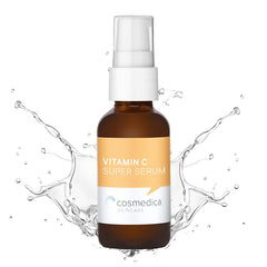 Cosmedica Vitamin C Super Serum bottle front view, lightweight formula for daily use.