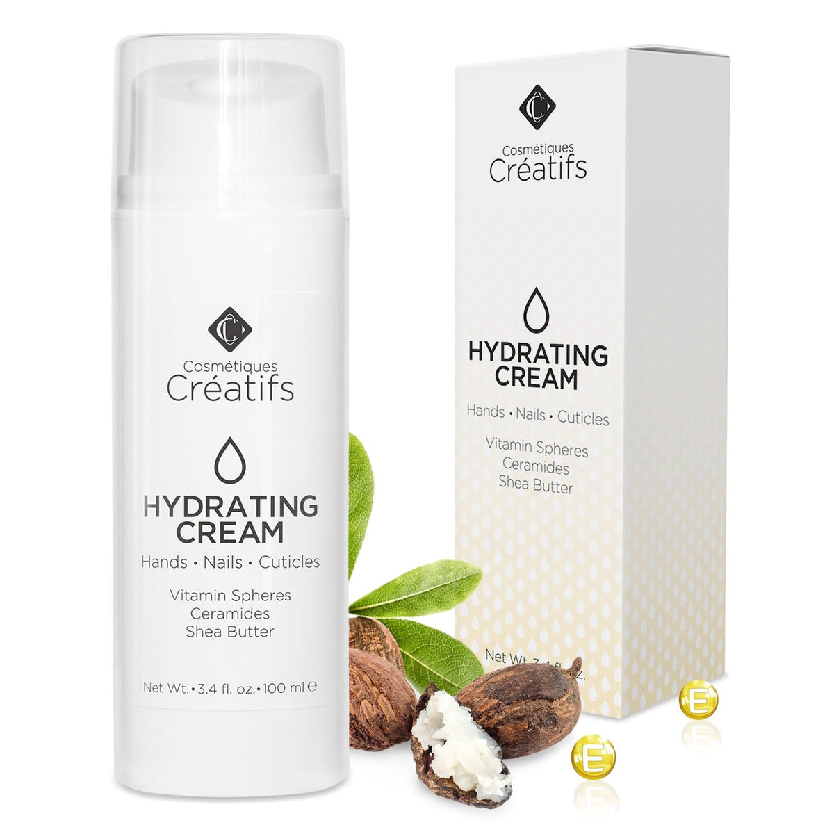 Cosmétiques Créatifs hand cream bottle front for daily moisturizing.