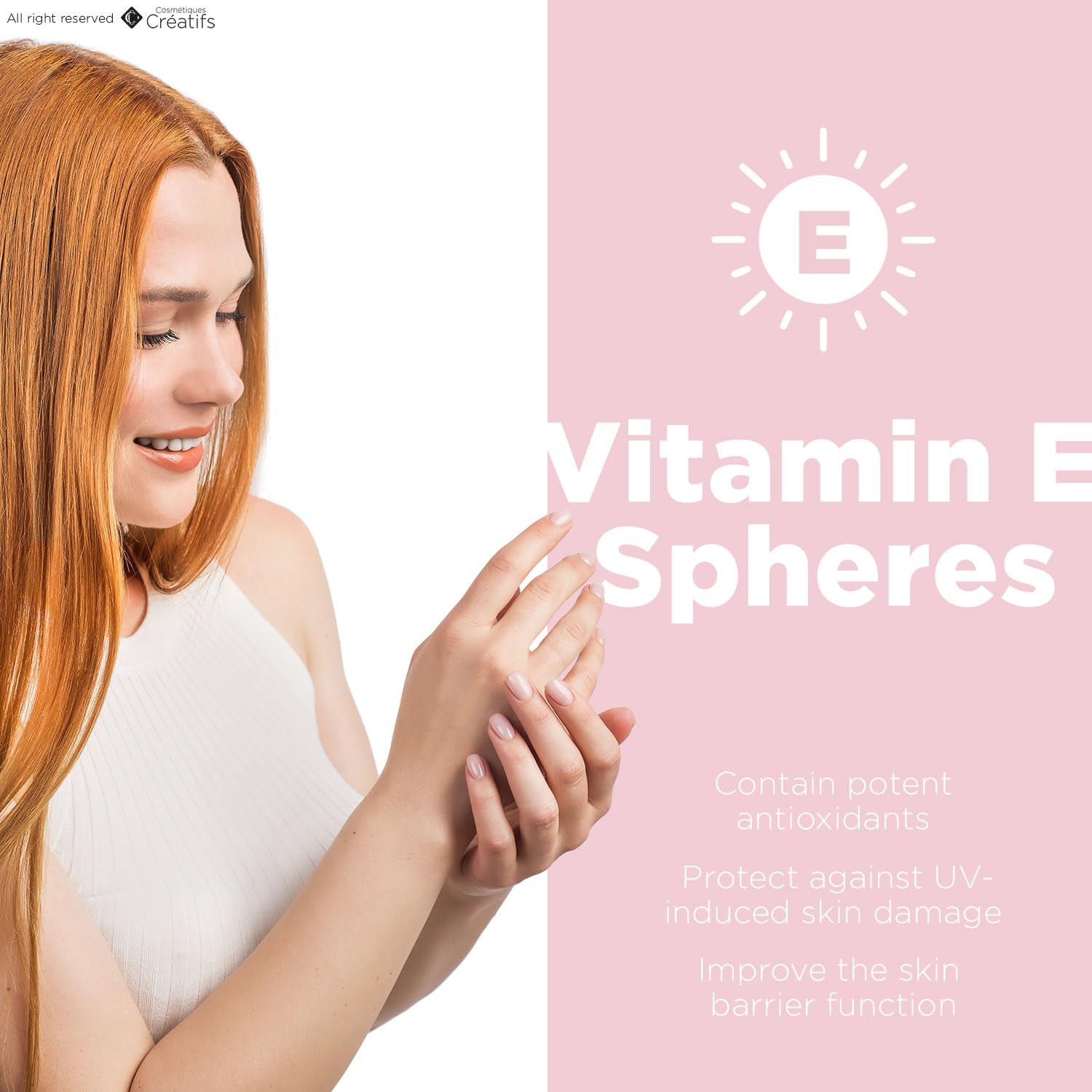 Cosmétiques Créatifs vitamin E spheres close-up for antioxidant protection.