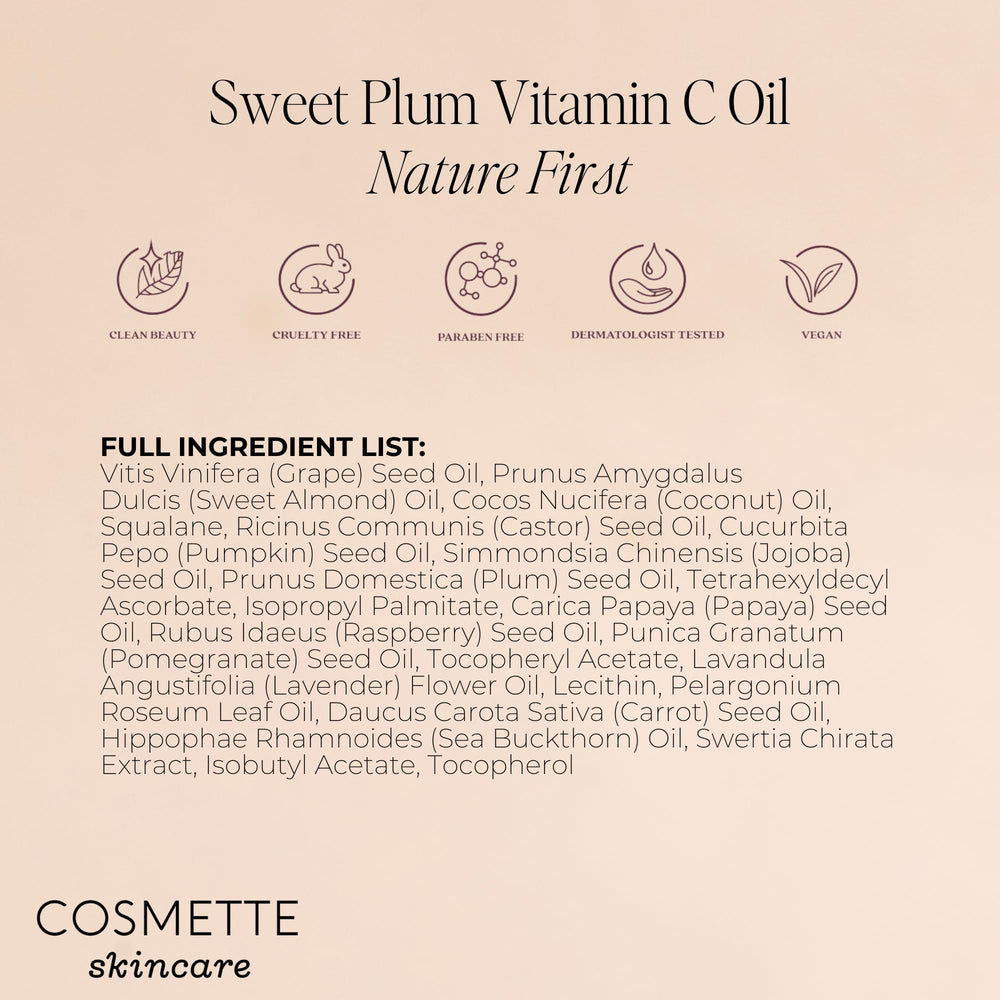 Cosmette Skincare Sweet Plum Serum pairs well under makeup for easy layering.